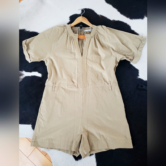MNG mango khaki safari romper jumpsuit sz  L - Picture 3 of 12
